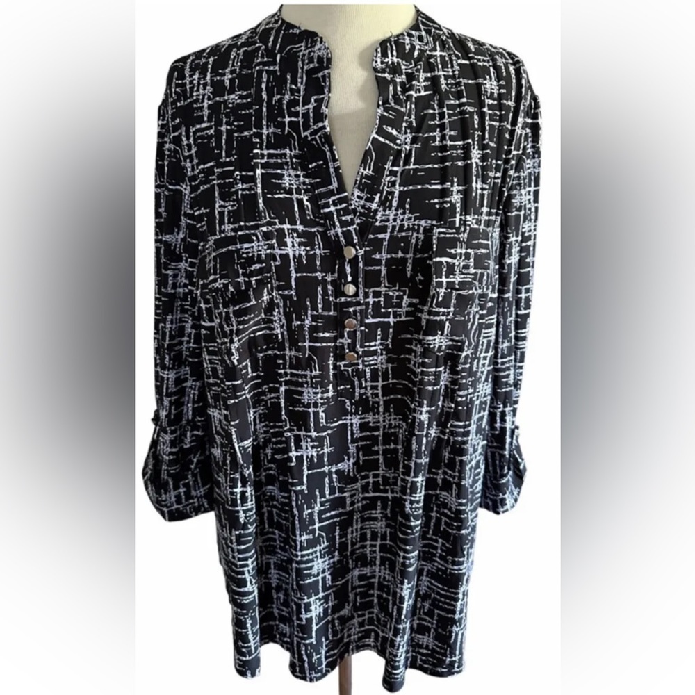 COCOMO Large Black White 3/4 sleeve women’s Pintuck Blouse top sh…